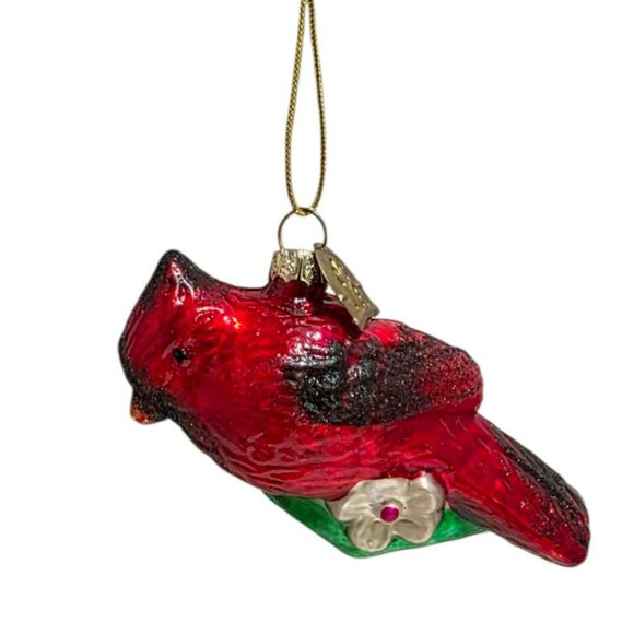 Vintage Thomas Pacconi Red Cardinal Glass Christmas Ornament Bird Floral Holiday - Picture 9 of 9